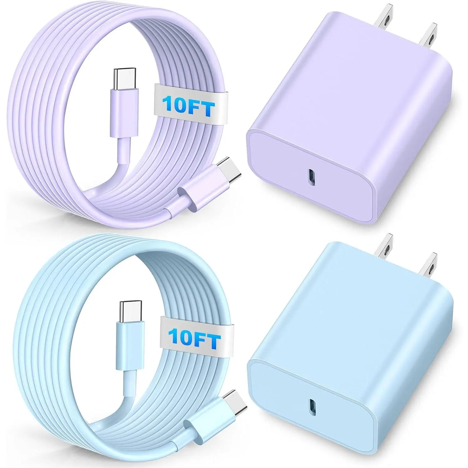 USB C Fast Charger, 2Pack 20W Type C Wall Charger Block and 60W 10FT i Phone Fast  Cord, Compatible with i Phone 15/16 Pro/Plus/Pro Max/ - Purple Blue