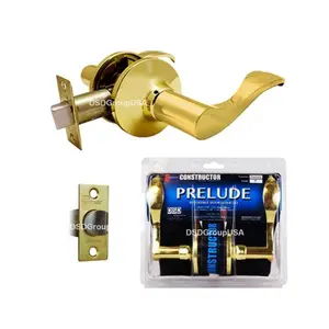 212 MAIN Constructor Prelude Passage Lever Lock Door Hardware, Polished Brass Lockset with Knob Handle, Adjustable Latch for Hallway Closets