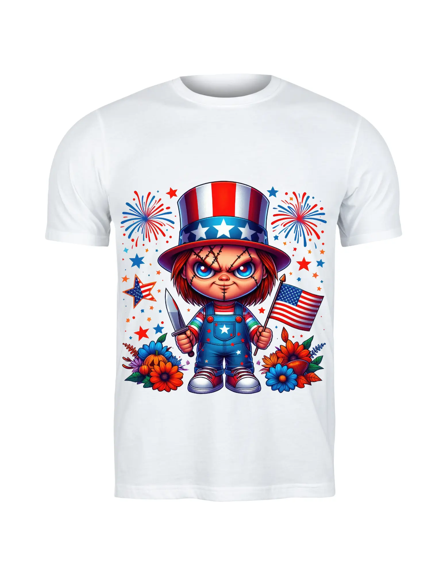 Stars, Stripes & Slashers – July 4th Chucky Tee