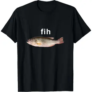 [100% Cotton] "Fih" Funny Misspelled Fish Meme, Simple Humor T-Shirt