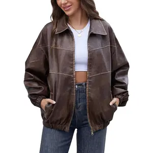 Womens Oversized Y2K Faux Leather Jackets Vintage Plus Size Fashion Motorcycle Coats Fall Fashion Outfits 2024