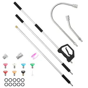 VEVOR 9 FT Pressure Washer Telescoping Wand, 3-Section with Power Washer Extension Wands, 7 Nozzles, Hose Adapter, Support Belt, Storage Bag, 4000 PSI Telescopic Gutter Cleaner for High Cleaning