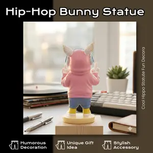 HODAO Cool Hip-Hop Bunny Statue with Trendy Pink Hoodie & Blue Headphones Unique Sassy Design for Desk Decor Humorous Gift Idea easter decorations