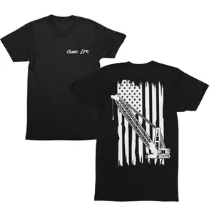Crane Life T-Shirt – Vintage American Flag & Construction Crane Operator Graphic, Perfect for Blue-Collar Workers, Heavy Equipment Operators, and Those Who Cherish Patriotic Labor Heritage, Menswear Top Streetwear Casual