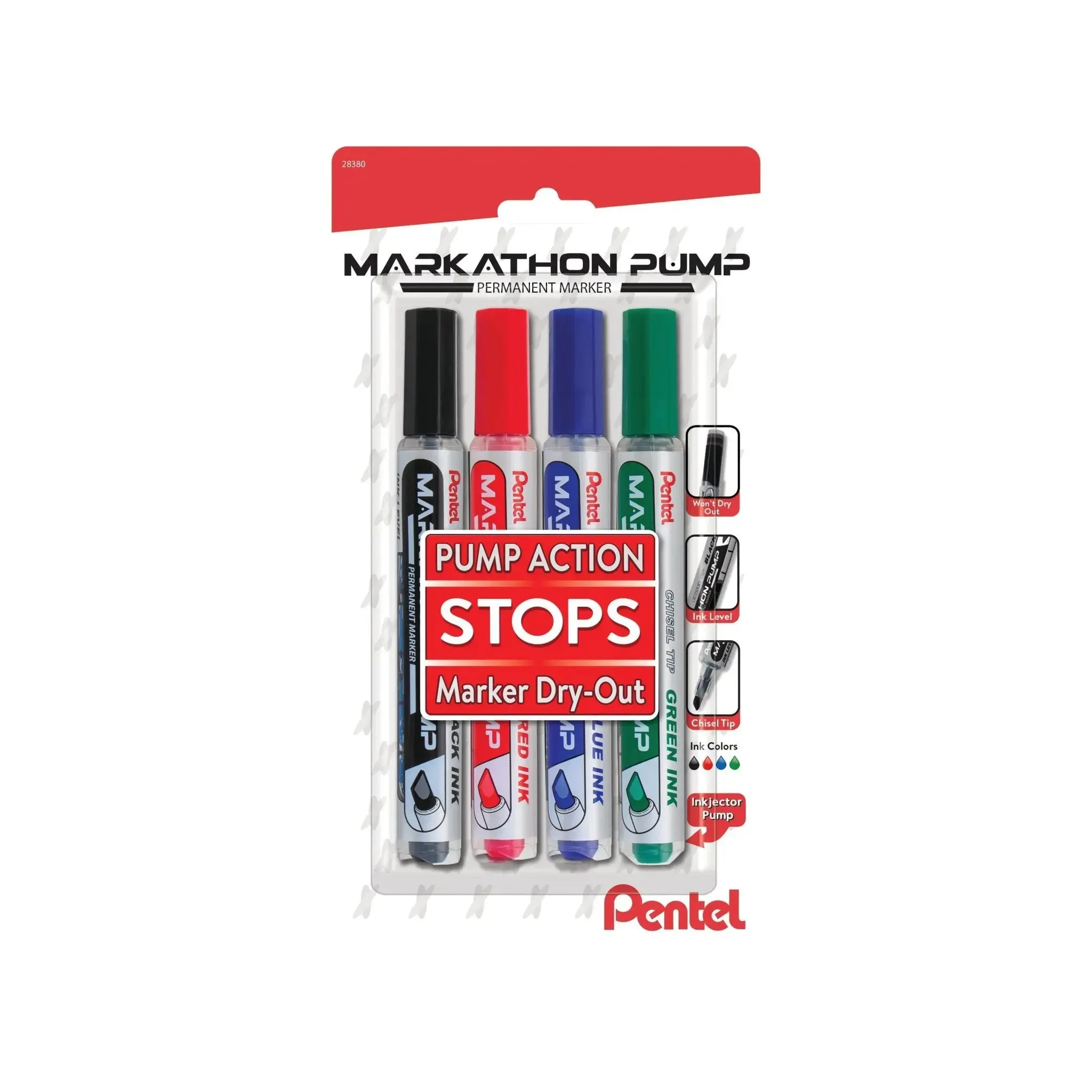Pentel Markathon Pump Permanent Marker, Chisel Tip, Assorted Packs