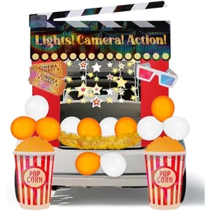 Halloween Trunk or Treat Cinema Car Decoration Kit, Red Carpet Popcorn Bucket Clapperboard 3D Glasses Stickers Archway Garage Decor for SUV Entryway Haunted House Outdoor