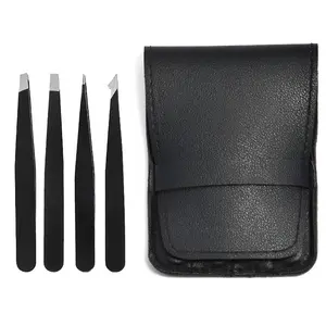 4PCS Stainless Steel Eyebrow Tweezers Set Black Precision Hair Removal Beauty Tools