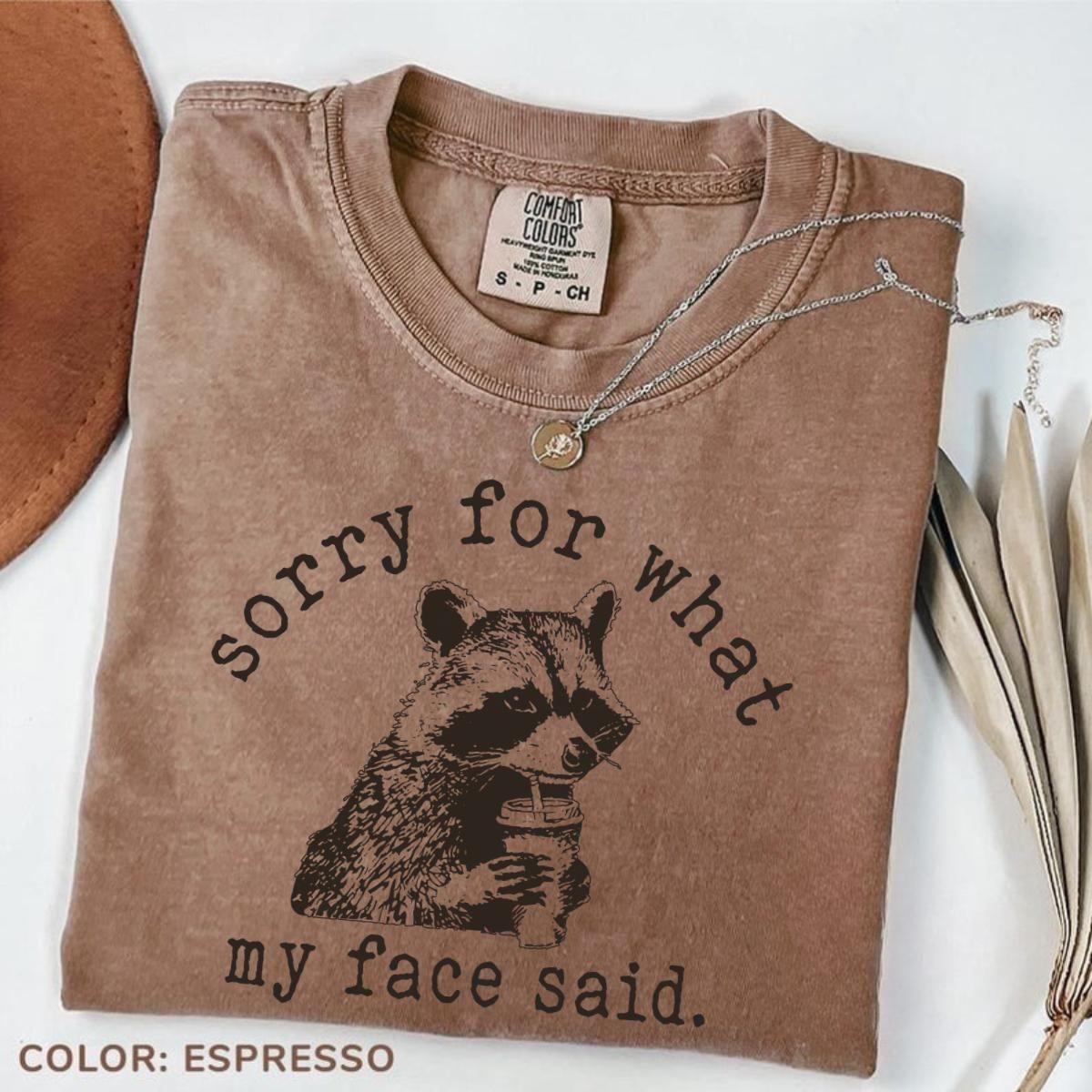 Comfort Colors Sorry For What My Face Said Raccoon Graphic Tee, Funny Sarcastic Animal Shirt, Humor Quote Gift for Friends