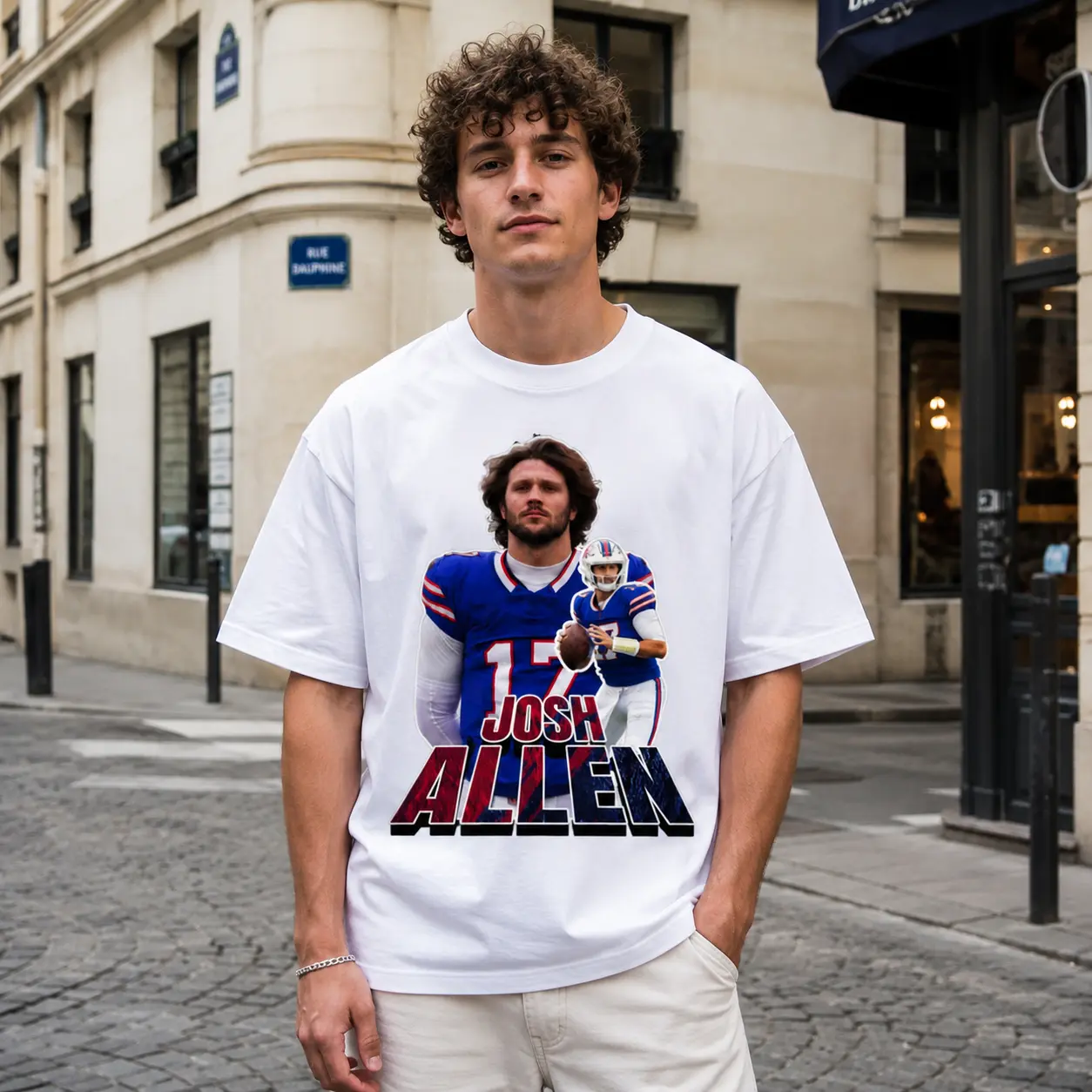 Josh Allen Buffalo Bills Player Collage T-Shirt, Retro Quarterback Football Graphic Tee, Vintage Sports Streetwear Shirt, Game Day Gift for NFL Fans and Supporters