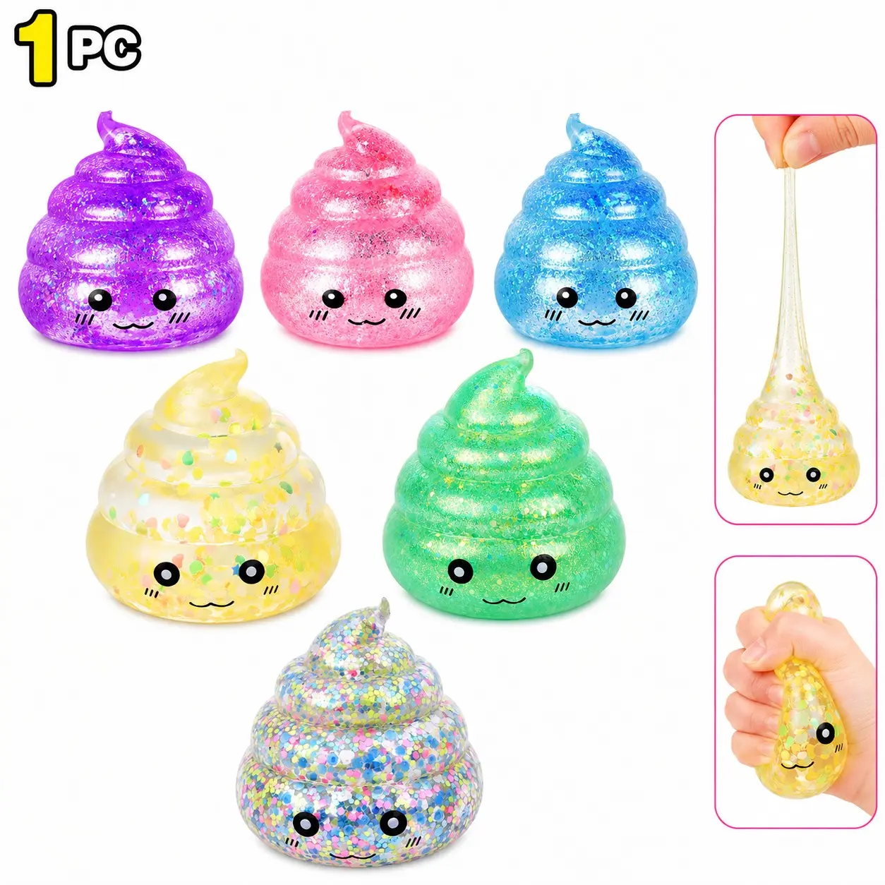 1 pc Novelty Squishy Poop Stress Ball Squishies Toys, Glitter Sensory Poop Stress Sugar Balls, Funny Stretch and Squeeze Fidget Toys for Teens and Adults, Fool's Day Prank Gift Party Favor