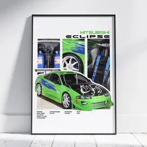 Paul Walker 95 Mitsubishi Eclipse Poster - F and F Movie Print, Standard Luster Photo Paper, Durable 110 gsm, Easy to Hang, 200 Years Color Print