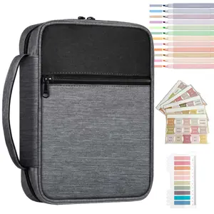 Large Bible Tote with Shoulder Strap, Bible Study Supplies, Bible Notebook Set, Portable Bible Highlighter Label Bag, marker highlighter, Learning Tool, Christian Gift for Mother's Day