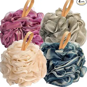 Loofahs Bath Sponge, 4 Pack 70g Soft Mesh Pouf Shower Puffs Loofa Exfoliating Body Scrubber Ball for Men and Women