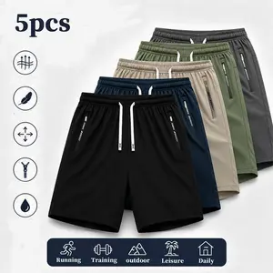 Men’s Color-Mixed 5-Pack High-Stretch Ice Silk Mid-Thigh Casual Athletic Shorts, Suitable for Gym, Running, Everyday Wear, Color-Mixed Men's Shorts