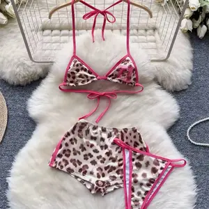 Leopard Print Halter Bikini Bra and Shorts Set