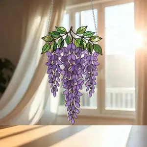 Purple Wisteria Stained Glass Suncatcher Hanging Window Floral Decor Gift