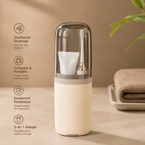 1 Count, Ventilated Travel Toiletry Cup, Portable Toothbrush and Toothpaste Storage Holder for Trip Business Travel Daily Bathroom Use