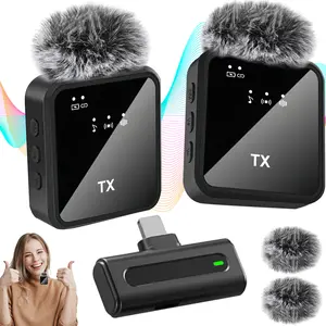 Wireless Lavalier Microphone for iPhone iPad TypeC Lapel Mics Plug-Play 2.4G Ultra-Low Delay Built-in Noise Reduction Chip Working Time for Video Recording Interview Podcast Vlog