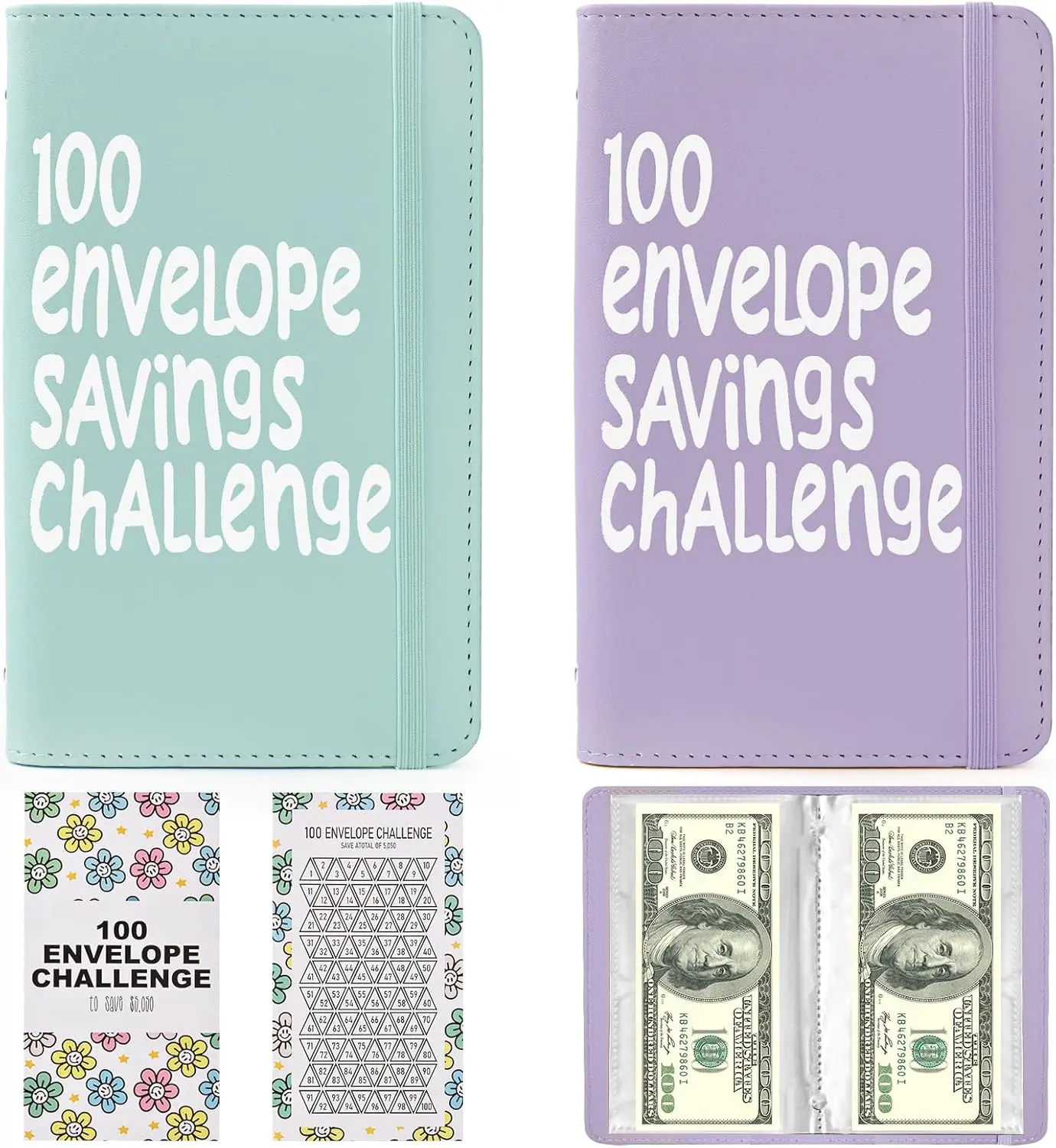 100 Envelopes Money Saving Challenge, Motivational Savings Challenge Binder, Durable Cash Organizer with Inspiring Quotes, Savings Challenges Book to Plan and Save $5,050