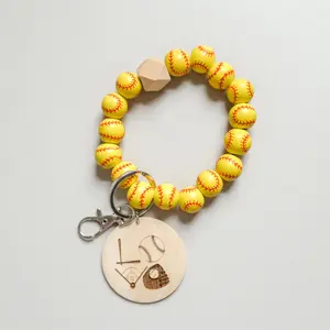 Softball Beaded Keychain