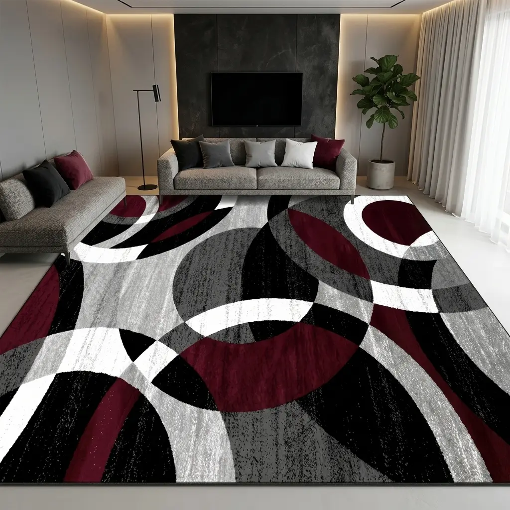 RUGIXE Machine Washable Modern Abstract Area Rug 8x10 5x8 4x6 ft, Black Red Wavy Soft Velvet Low Pile Rug with TPR Non Slip Backing, Comfortable Durable Wear Resistant Contemporary Floor Carpet for Living Room Bedroom Office