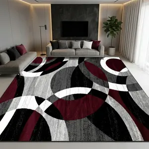 RUGIXE Machine Washable Modern Abstract Area Rug 8x10 5x8 4x6 ft, Black Red Wavy Soft Velvet Low Pile Rug with TPR Non Slip Backing, Comfortable Durable Wear Resistant Contemporary Floor Carpet for Living Room Bedroom Office