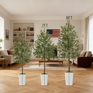 Olive Trees Artificial Indoor 8ft Tall Faux Silk Plant with Pot Realistic Leaves Natural Wood Trunk Lifelike Fruits for Home Office Decor Bedroom Livingroom Entryway Housewarming