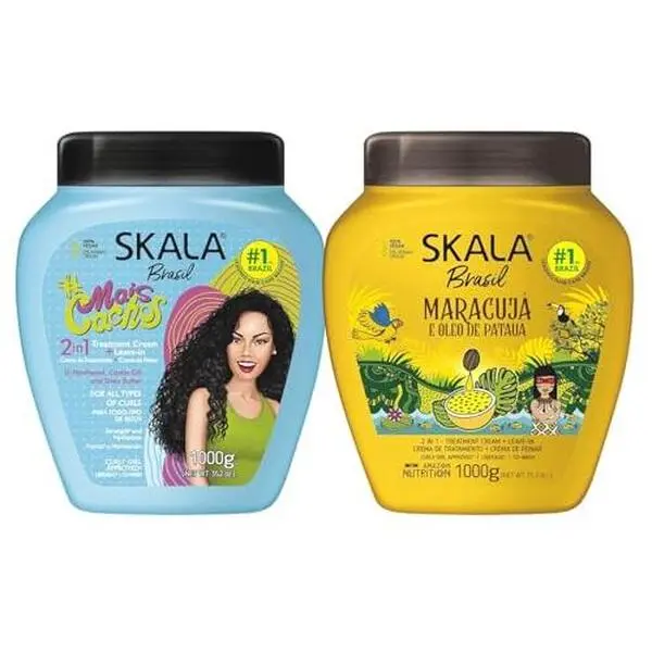 AWEGOO SKALA Hair Type 3ABC - Mais Cachos & Passion Fruit Combo - Hydrate Curls, Eliminate Frizz, For Curly Hair - 2-IN-1 Conditioning Treatment & Cream to Comb, Blue | Hydrate