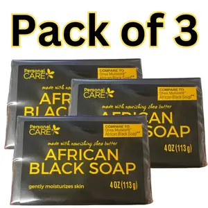 Personal Care African Black Soap with Shea Butter Pack of 3 4oz Each Cleansing Moisturizing Skin Repair Body Wash