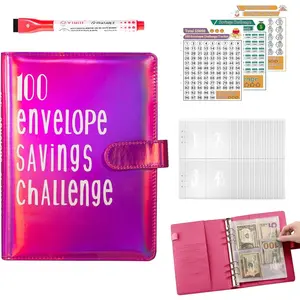 100 Envelopes Saving Challenge Binder, Budget Binder with Cash Envelopes, Cash Stuffing from 30 Days to 52 Weeks, to Save $500, $5,050 and $10,000