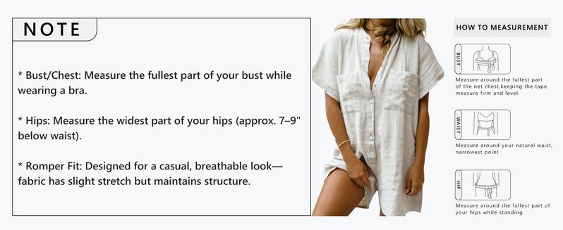 CHARTOU Women Summer Shorts Romper Button Down Wide Leg Cotton Linen Shortalls Jumpsuit