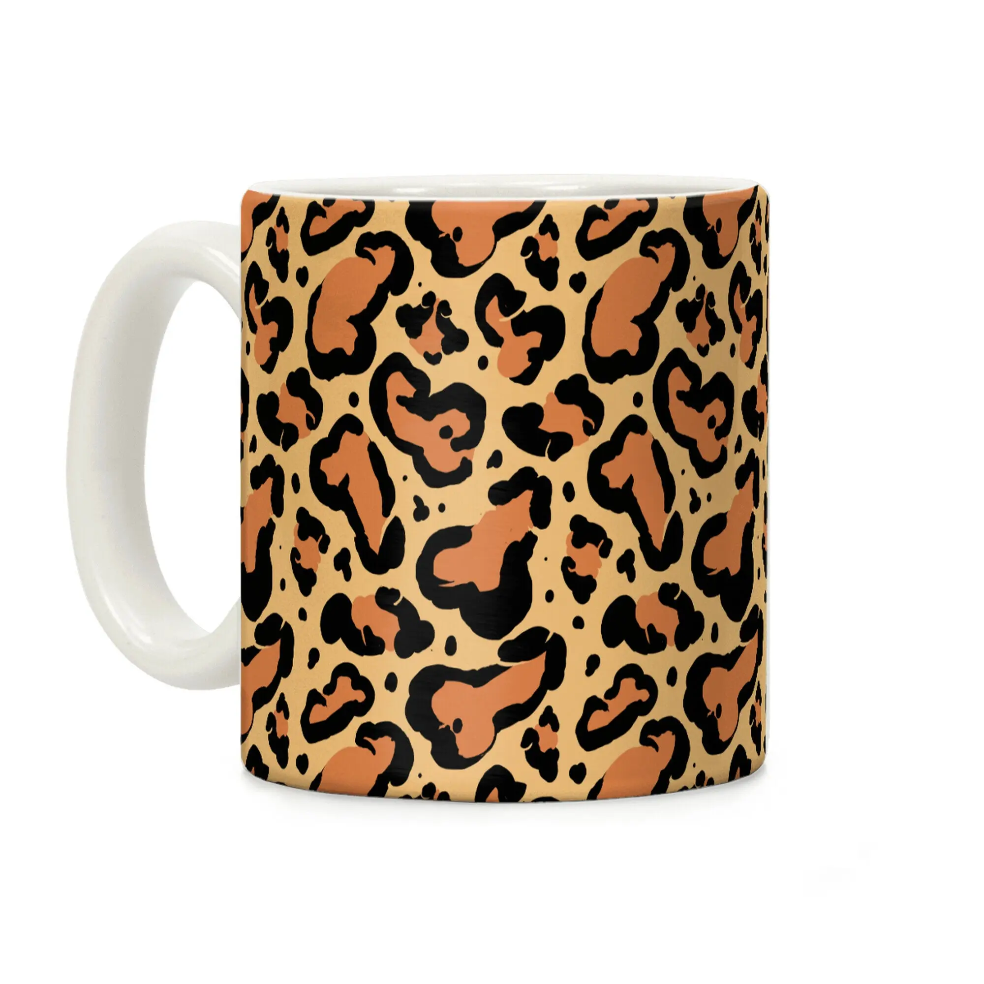 [Sale Up to 50% ] Leopard Print Penis Pattern Coffee Mug,  11 oz or 15 oz Ceramic Drinkware with Large Handles, Printed in the USA