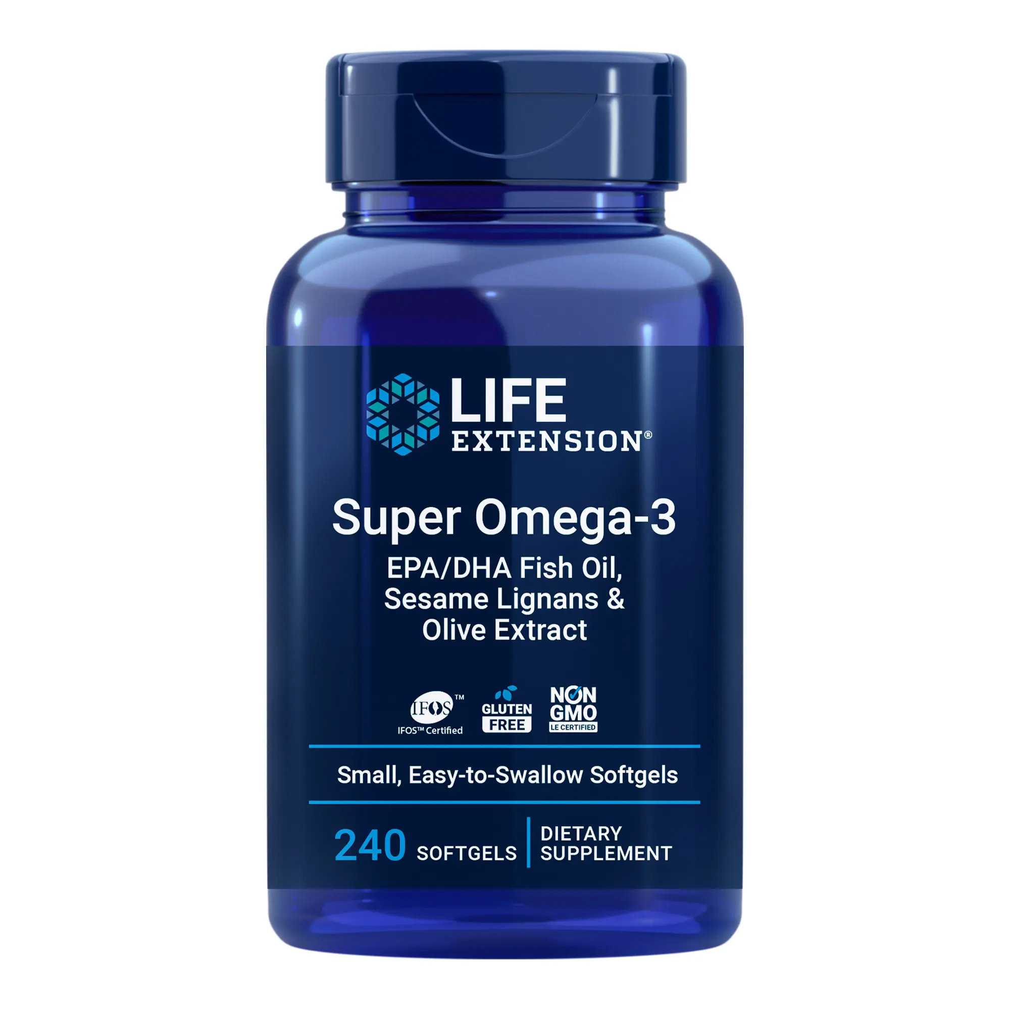 Life Extension Super Omega-3 EPA/DHA Fish Oil, Sesame Lignans & Olive Extract 240 Easy-To-Swallow Softgels