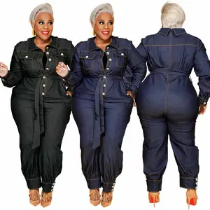 2025SpringNewProductWomen'sDecorativeV-neckCasualLargeSizeDenimJumpsuitsClothesOverallsCottonFabric