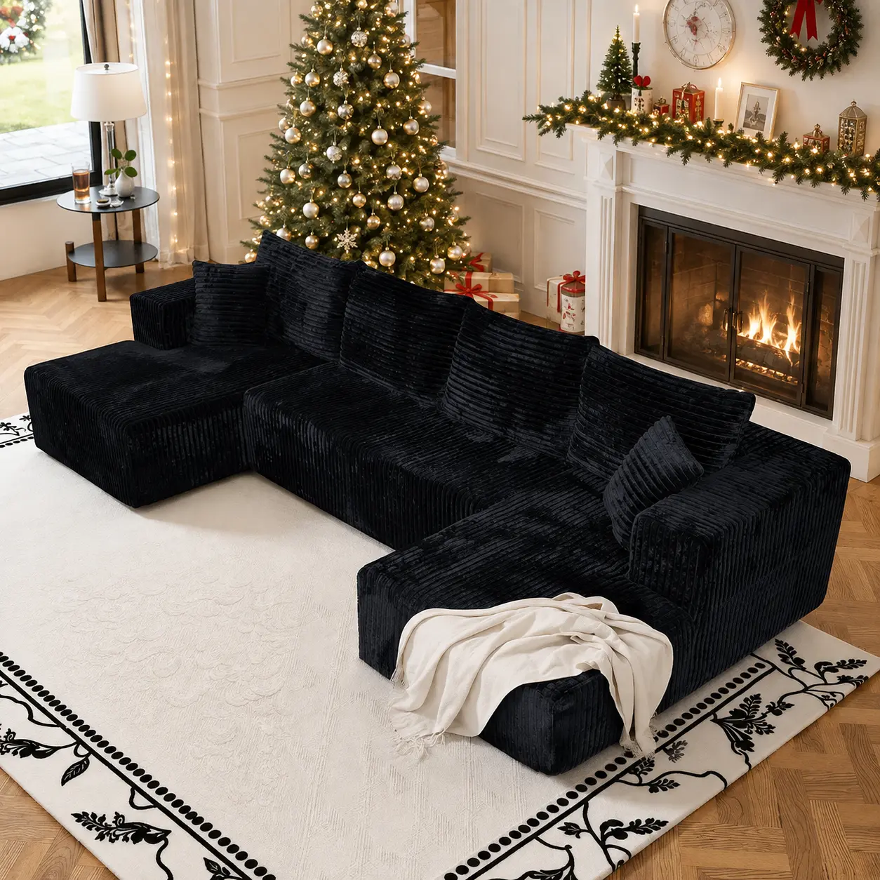 HORBORA 132 in Oversized U-Shaped Corduroy Sectional Sofa, Modular Double Chaise Couch with Deep Seats, High-Density Foam, No Assembly Required,cloud sectional couch,sofas para sala，Recommended for Back to School Season
