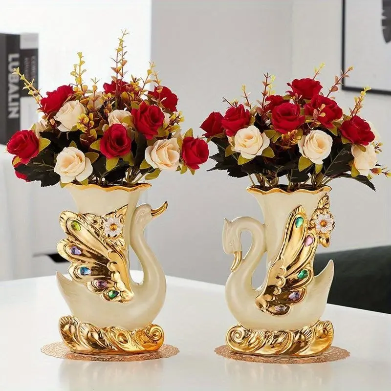 Elegant Ceramic Vases Set of 2 Modern Swan Design for Flowers & Rose Petals Ideal for Living Room Dining Table Bedroom & Balcony Christmas Decorative Household  valentine gifts
