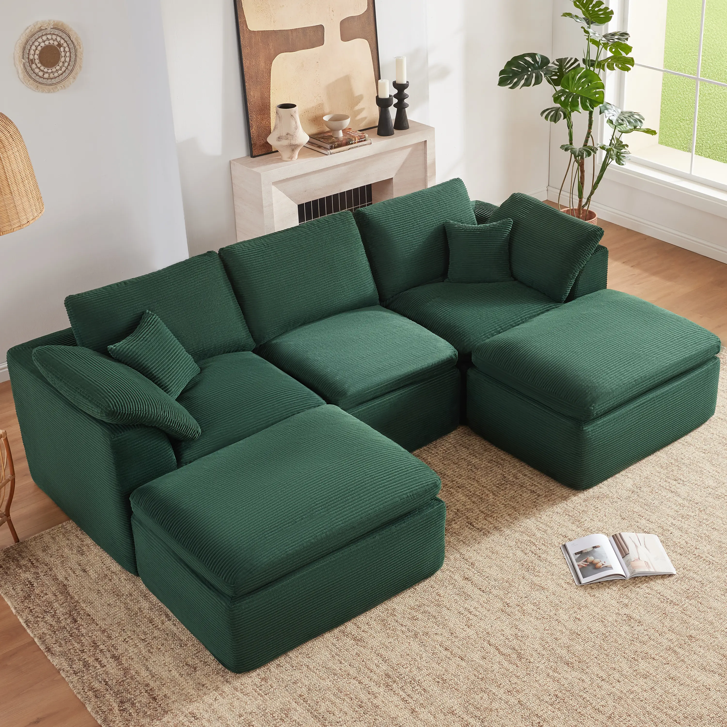 Green-3Seats+2Ottoman