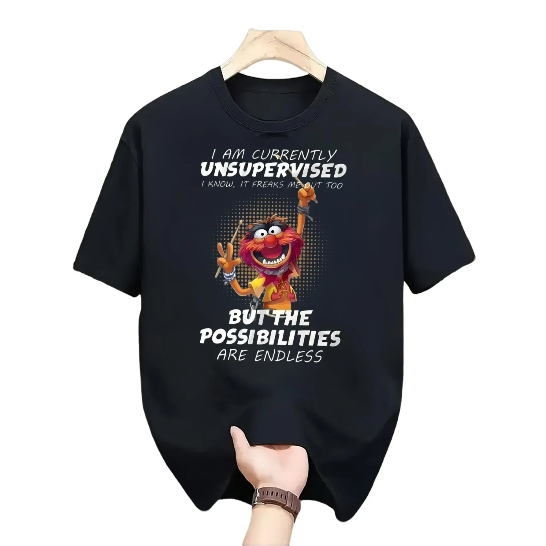 Casual Funny Graphic Men's T-Shirt, Animal Muppet Character With Humorous Quote Design, Summer Daily Wear Leisure Outfit, Gift For Friends Boyfriend Husband