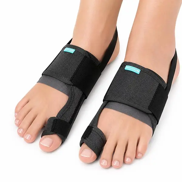 TENICORE 2-Pack Toe Separator Toespacers Bunion Corrector for Women & Men, Adjustable Big Toe Support with Removable Straight & 10° Metal Plates, Anti-Slip Heel Strap, Washable Copper-Infused Fabric