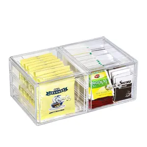Clear Stacking Make Up Organizers and Storage With 2 Drawers,4.7" Tall   Cabinet Organizer,Plastic Desktop Drawers Organizer for , Undersink, Kitchen Cabinets,Bathroom