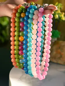 12mm Natural Stone Necklace Fashion Handmade Beaded Choker, Iron Chain, Beach Vacation Jewelry, Random Deep Light Colors, Casual Style, All Seasons