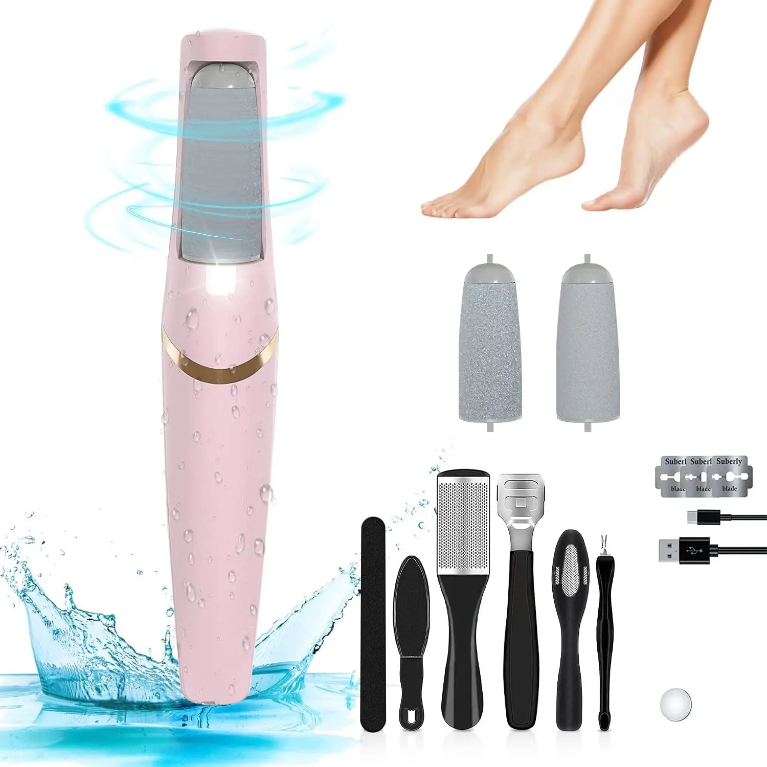 Rechargeable Electric Callus Remover for Nail Care, Beauty Products, Manicure-Pedicure Tool with 2 Grinding Heads, Lightweight Easy-to-Use Device for Smooth Salon-Quality Skin at Home