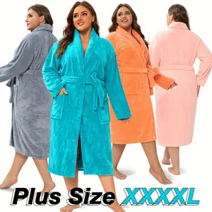 1PCS Large Size Women'S Bathrobe 47.24*59.06inch 350gsm Plus Thickened Coral Fleece Shawl Collar Bathrobe, Nightgown Sleepwear, Suitable for Home Travel Sauna Spa