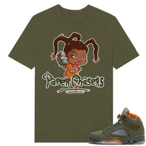 Paper Chasers, AJ 5 Olive Army Solar Orange Shirt, Shirt to match snearker military Green color