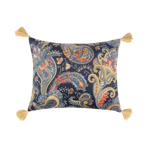 Printed Velvet Paisley Tassel Pillow