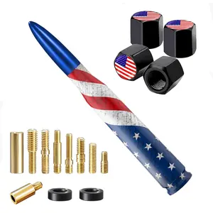 New Upgrade Car Truck Bullet Antenna with Valve Stem Caps, Universal Antenna Mast for GM Chevy Silverado 1500 2500 3500 HD Avalanche Ford F150 F250 F350 Heavy Duty Pickup Jeep Accessories (Blue)-American Flag