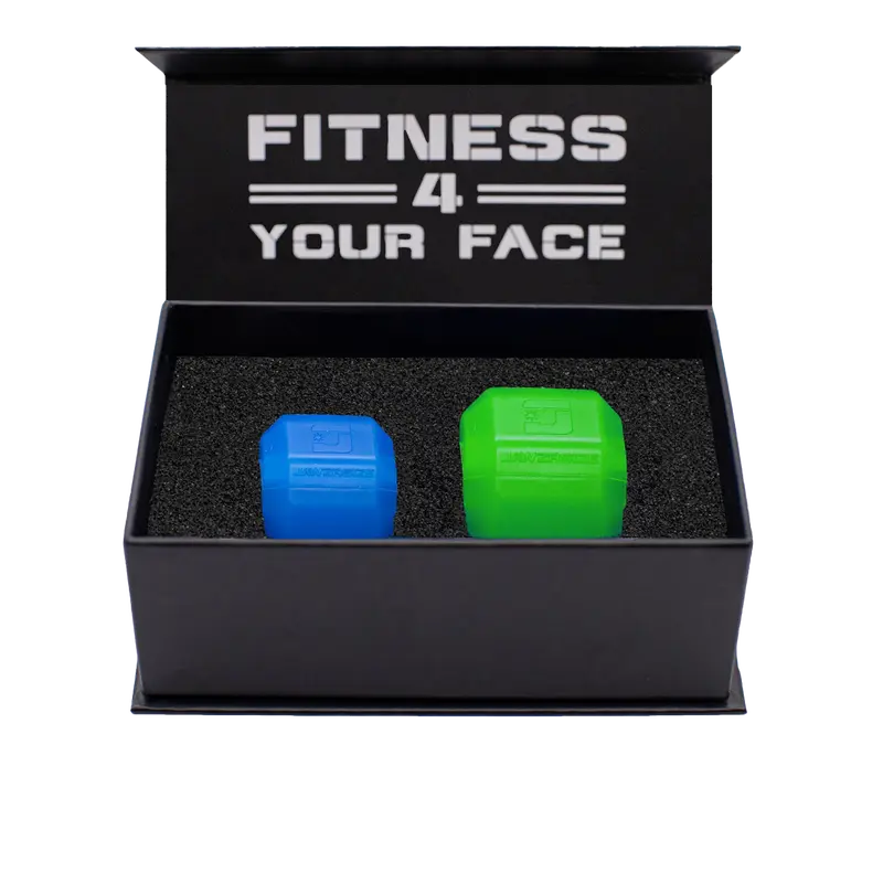 Jawzrsize Jaw Exerciser - Pop N Go Beginner Bundle Blue and Intermediate Green Jaw Trainer, Jaw Clenching Relief, Jawline Shaper and Neck Exerciser