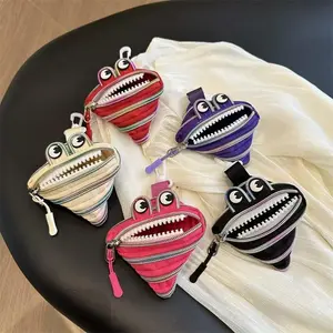 Funny Big Eyes Croissant Shape Coin Purse Keychain Pendant Wallet Suitable for Backpack Decoration Mini Cosmetic Bag Ladies Pocket Lipstick Bag