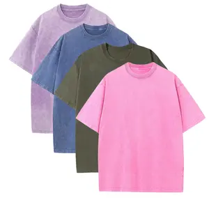 (1/4 Pack) Oversized Acid Wash Gym Tees - Heavyweight Cotton Pump Cover, Vintage Baggy Workout T-Shirts