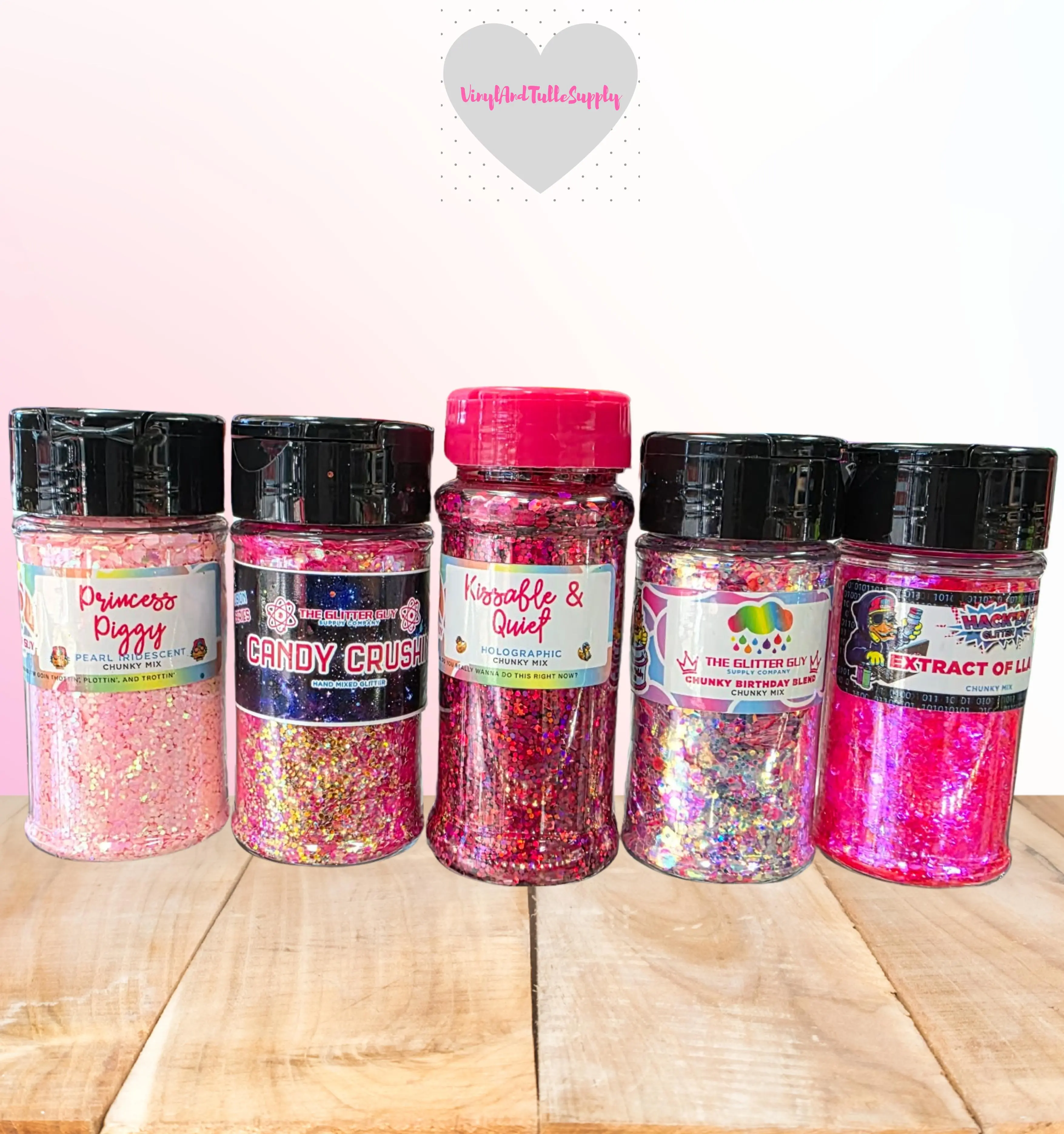 The Glitter Guy Pink Crush Chunky Mix Glitter 6-Piece Curated Artist Bundle - Premium Polyester Cosmetic Art Supply, 100mL Shakers with Dual Lid Caps, Easy to Use for Nail Art Decoration, Cosmetic Use, Crafters, Six Pieces